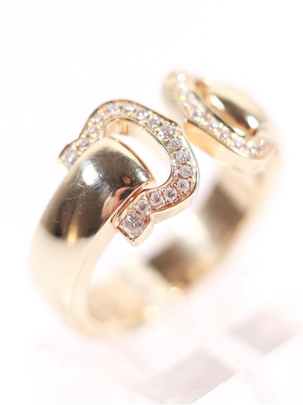 Cartier 750 Boucluse Gold & Diamond Band ring size 6.25 with Engraved Logo